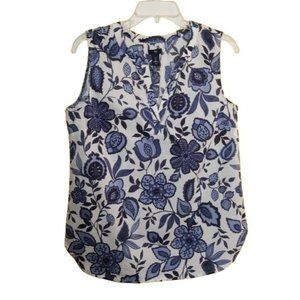 Gap V Neck Sleeveless Blouse Blue and White Floral Cotton Women's Size Small